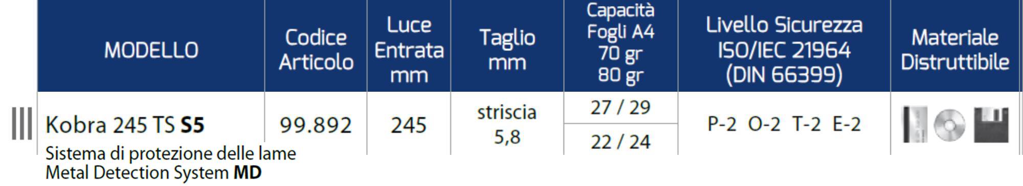 Distruggi Documenti Kobra 245 TS S5 MD