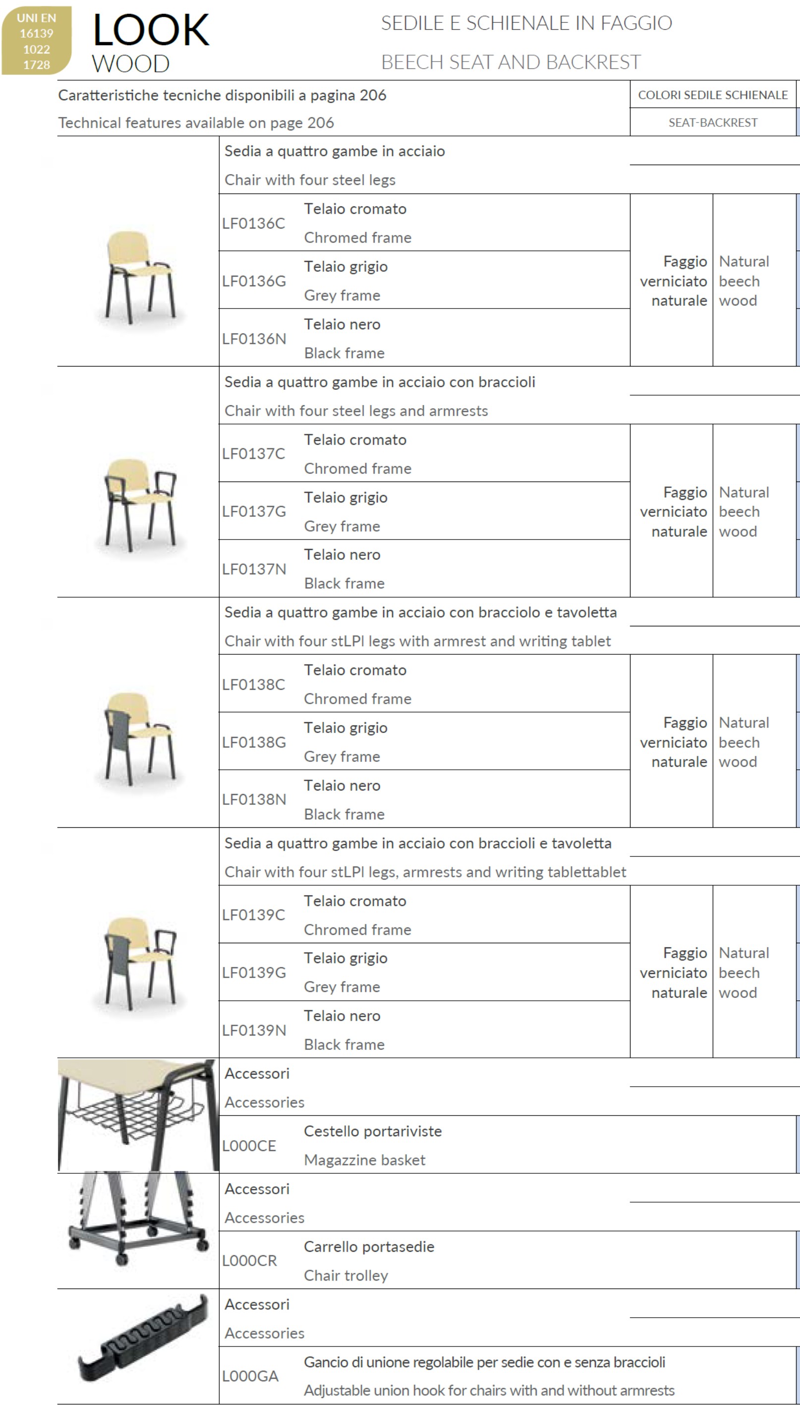 catalogo sedie impilabile Look Wood Faggio