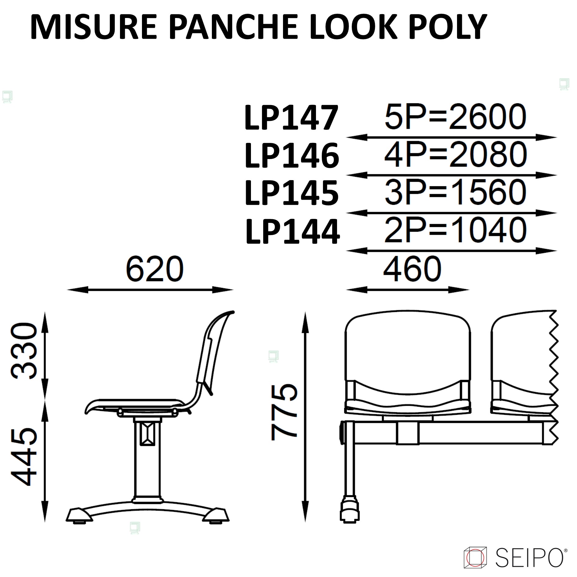 misure modello panche Look Poly