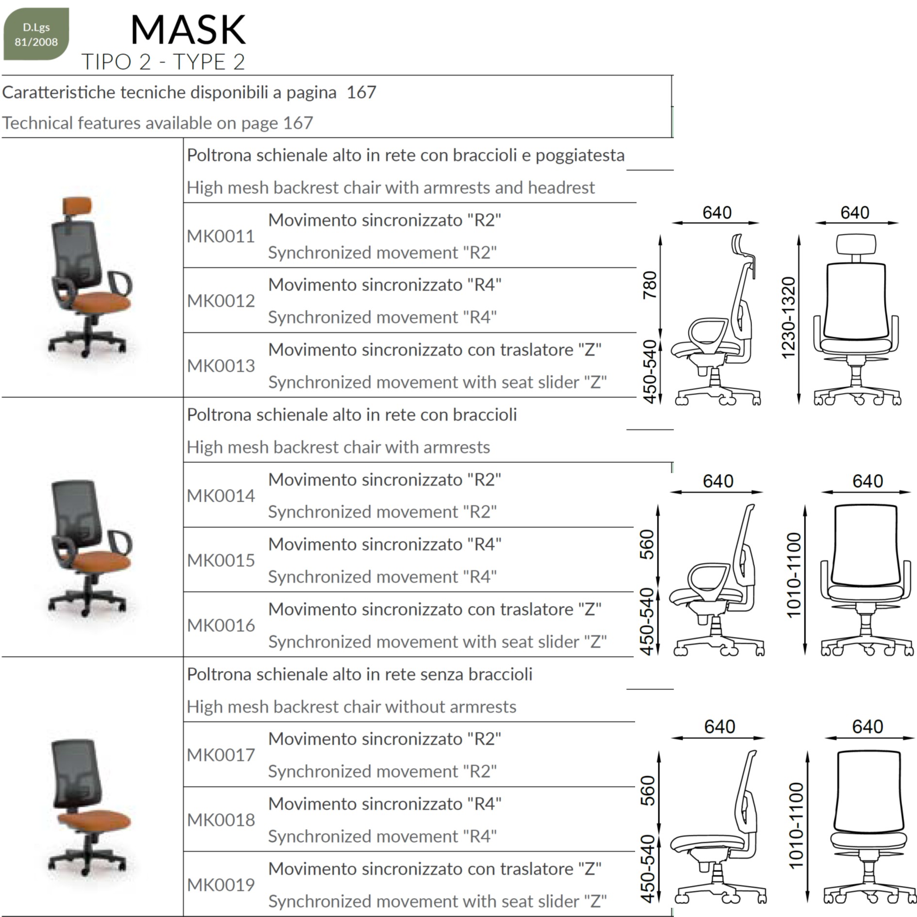 MODELLI POLTRONE MASK MESH SEIPO