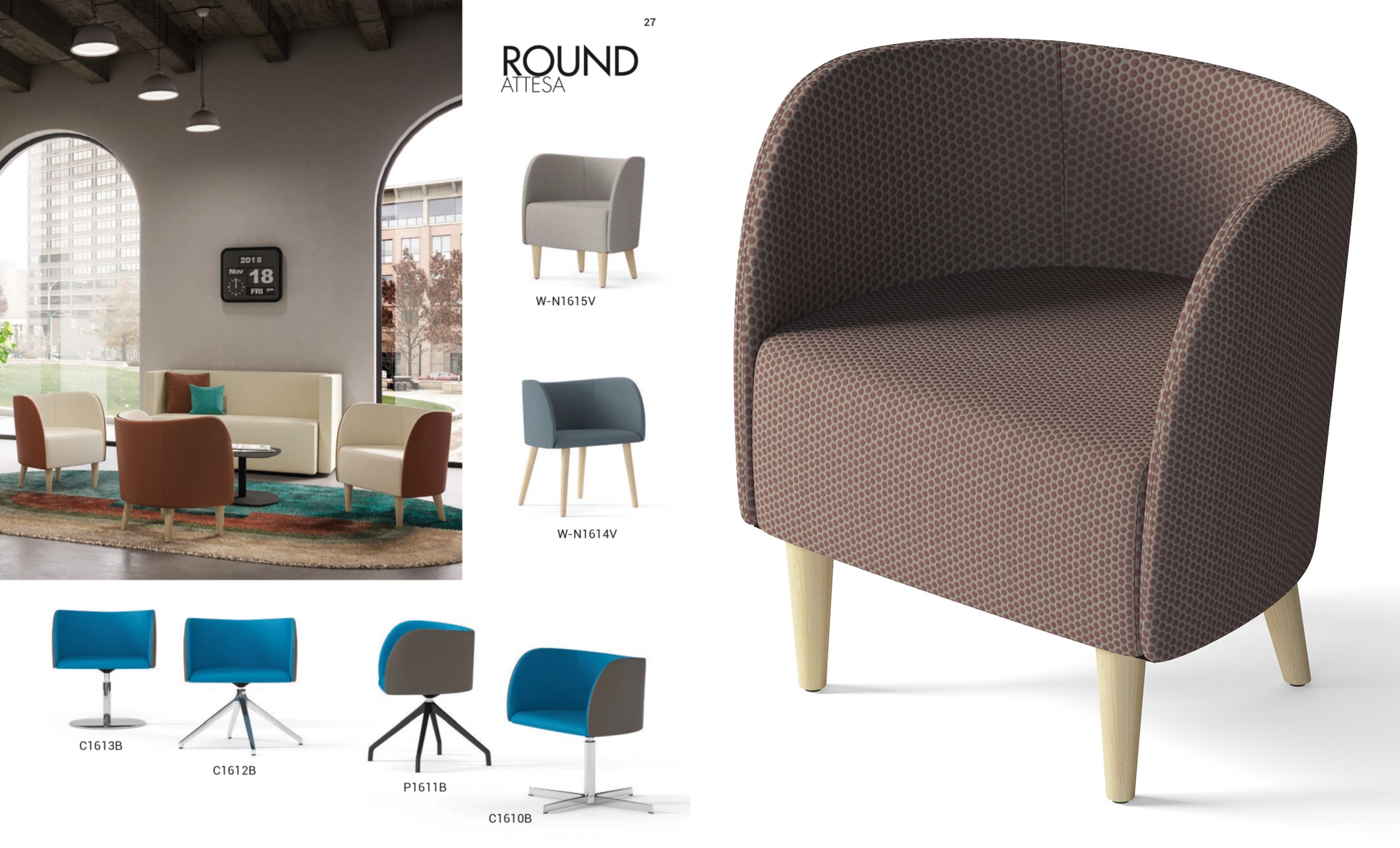 Round Poltroncina girevole base 4 razze in alluminio rivestimento tessuto ONE class 1 IM