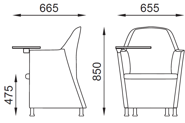Misure VIEW V60C Poltrona impilabile orizzontalmente base 4 piedini cromati Seipo tessuto B CLASS 1IM